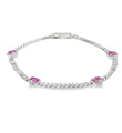 14KT WHITE GOLD PINK SAPPHIRE AND DIAMONDS HEART CUBAN BRACELET