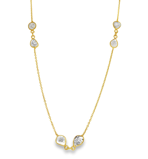 18KT YELLOW GOLD BEZELED DIAMOND SLICE CUT NECKLACE 24