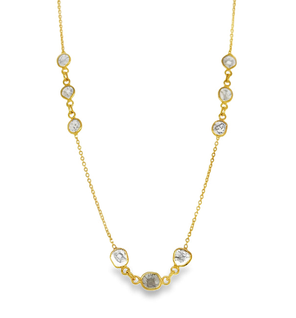 18KT YELLOW GOLD BEZELED DIAMOND SLICE CUT NECKLACE 18