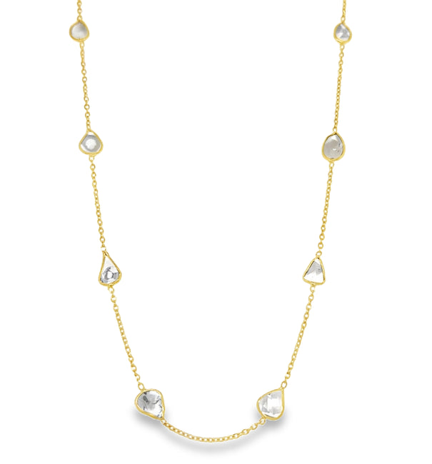 18KT YELLOW GOLD BEZELED DIAMOND SLICE CUT NECKLACE 18