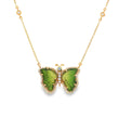 14KT YELLOW GOLD WATERMELON TOURMALINE AND DIAMONDS BUTTERFLY NECKLACE