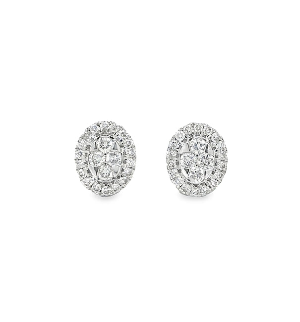 14KT WHITE GOLD DIAMOND OVAL EARRING