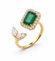 14KT YELLOW GOLD DIAMONDS AND EMERALD OPEN RING