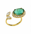 14KT YELLOW GOLD DIAMONDS AND EMERALD OPEN RING