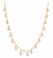 14KT GOLD BEZELLED DIAMOND STATION NECKLACE WITH PAPERCLIP CHAIN