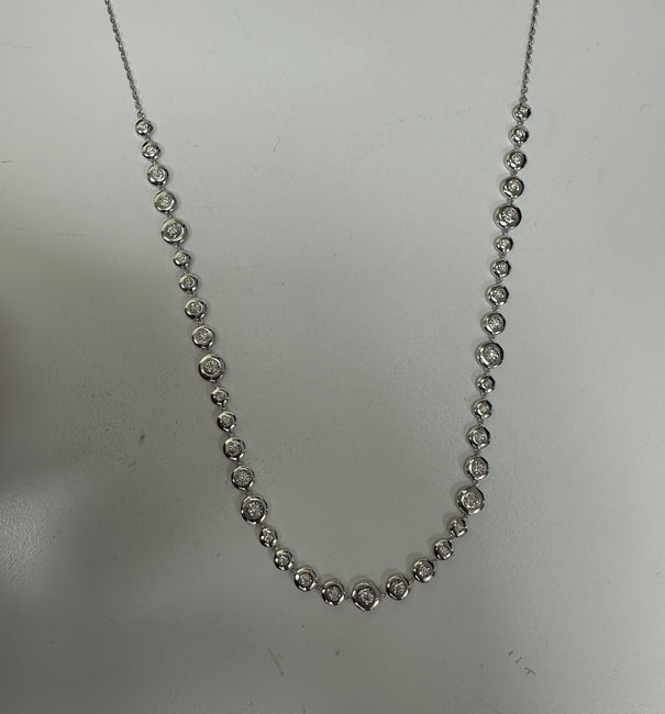 14KT WHITE GOLD GRADUATED DIAMOND BEZEL BUBBLE NECKLACE