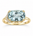 14KT YELLOW GOLD AQUAMARINE DIAMOND SWIRL RING