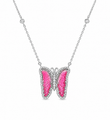 14KT WHITE GOLD WATERMELON TOURMALINE AND DIAMONDS BUTTERFLY NECKLACE