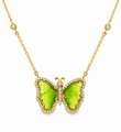 14KT YELLOW GOLD WATERMELON TOURMALINE AND DIAMONDS BUTTERFLY NECKLACE
