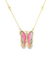 14KT YELLOW GOLD WATERMELON TOURMALINE AND DIAMONDS BUTTERFLY NECKLACE