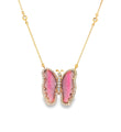 14KT YELLOW GOLD WATERMELON TOURMALINE AND DIAMONDS BUTTERFLY NECKLACE