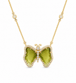 14KT YELLOW GOLD WATERMELON TOURMALINE AND DIAMONDS BUTTERFLY NECKLACE