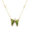 14KT YELLOW GOLD WATERMELON TOURMALINE AND DIAMONDS BUTTERFLY NECKLACE