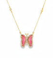 14KT YELLOW GOLD WATERMELON TOURMALINE AND DIAMONDS BUTTERFLY NECKLACE