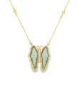 14KT YELLOW GOLD WATERMELON TOURMALINE AND DIAMONDS BUTTERFLY NECKLACE