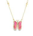 14KT YELLOW GOLD WATERMELON TOURMALINE AND DIAMONDS BUTTERFLY NECKLACE