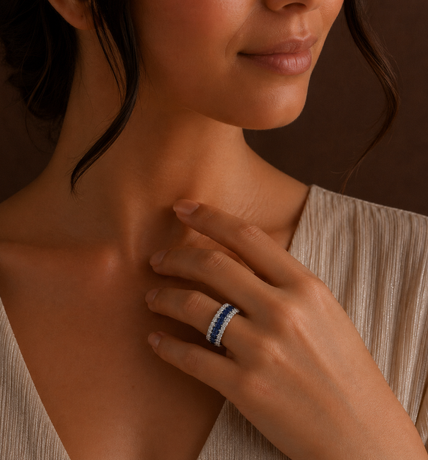 14KT WHITE GOLD BLUE SAPPHIRE DIAMOND RING