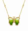 14KT YELLOW GOLD WATERMELON TOURMALINE AND DIAMONDS BUTTERFLY NECKLACE