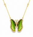 14KT YELLOW GOLD WATERMELON TOURMALINE AND DIAMONDS BUTTERFLY NECKLACE