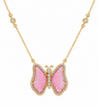 14KT YELLOW GOLD WATERMELON TOURMALINE AND DIAMONDS BUTTERFLY NECKLACE