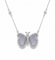 14KT WHITE GOLD WATERMELON TOURMALINE AND DIAMONDS BUTTERFLY NECKLACE
