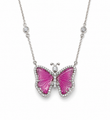 14KT WHITE GOLD WATERMELON TOURMALINE AND DIAMONDS BUTTERFLY NECKLACE