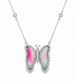 14KT WHITE GOLD WATERMELON TOURMALINE AND DIAMONDS BUTTERFLY NECKLACE