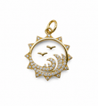 14KT GOLD DIAMOND AND CLEAR QUARTZ PENDANT