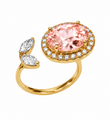 14KT YELLOW GOLD DIAMONDS AND OVAL MORGANITE OPEN RING