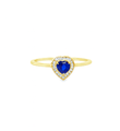14KT YELLOW GOLD HEART SHAPE BLUE SAPPHIRE AND DIAMONDS RING