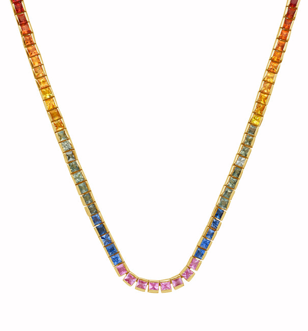 14KT YELLOW GOLD RAINBOW SAPPHIRE NECKLACE